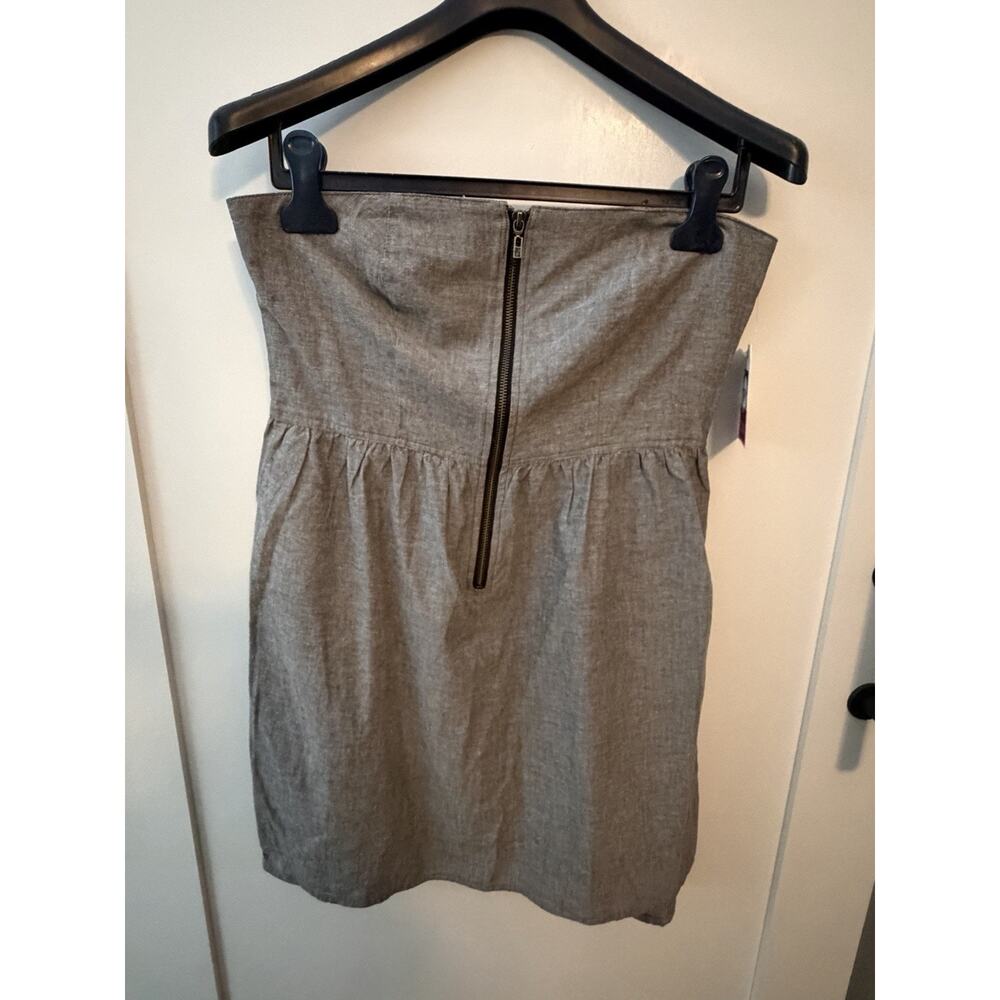 Roxy Strapless Chambray Dress Womens Large Gray Lace Up Back NWT Beach Summer